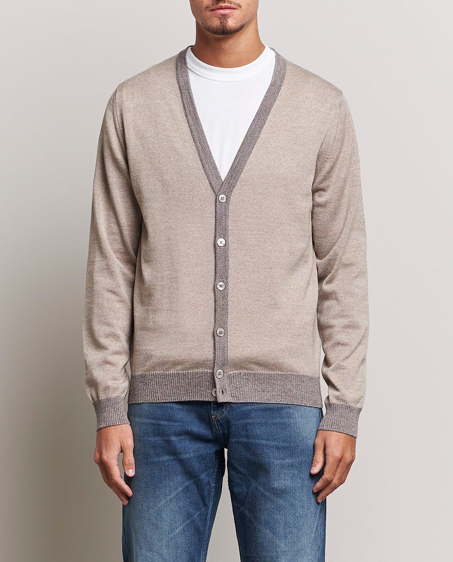 Herr | Tröjor | Stenströms | Merino Wool Contrast Cardigan Beige