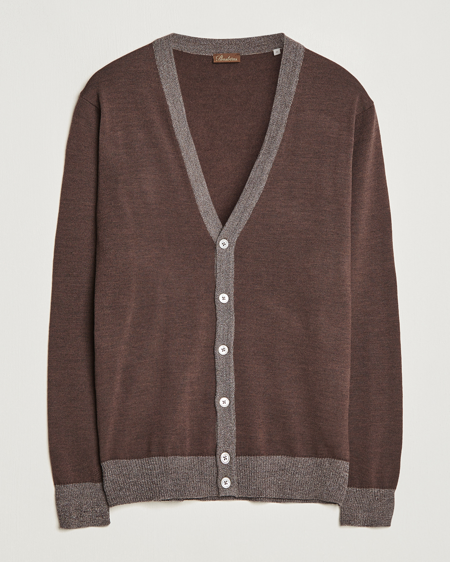 Herr | Tröjor | Stenströms | Merino Wool Contrast Cardigan Brown