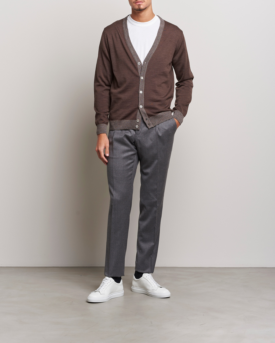Herr | Tröjor | Stenströms | Merino Wool Contrast Cardigan Brown