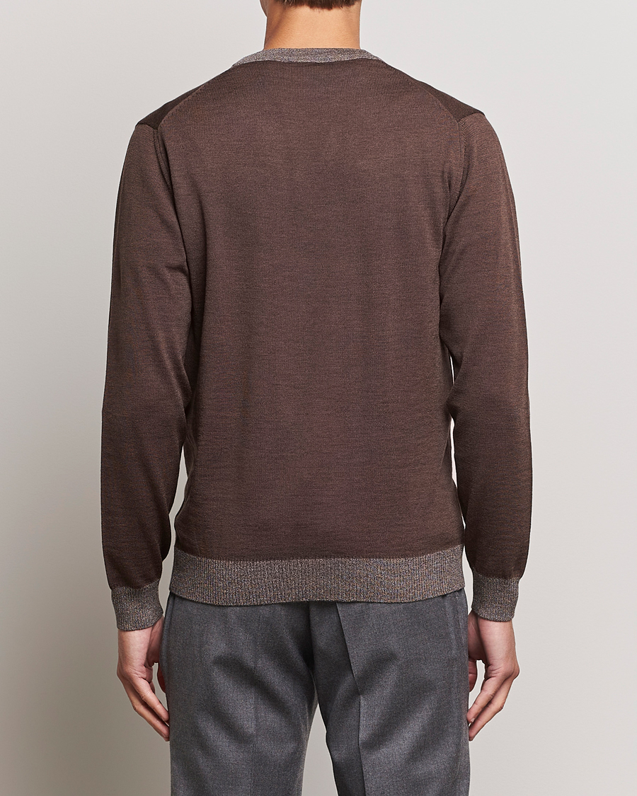 Herr | Tröjor | Stenströms | Merino Wool Contrast Cardigan Brown