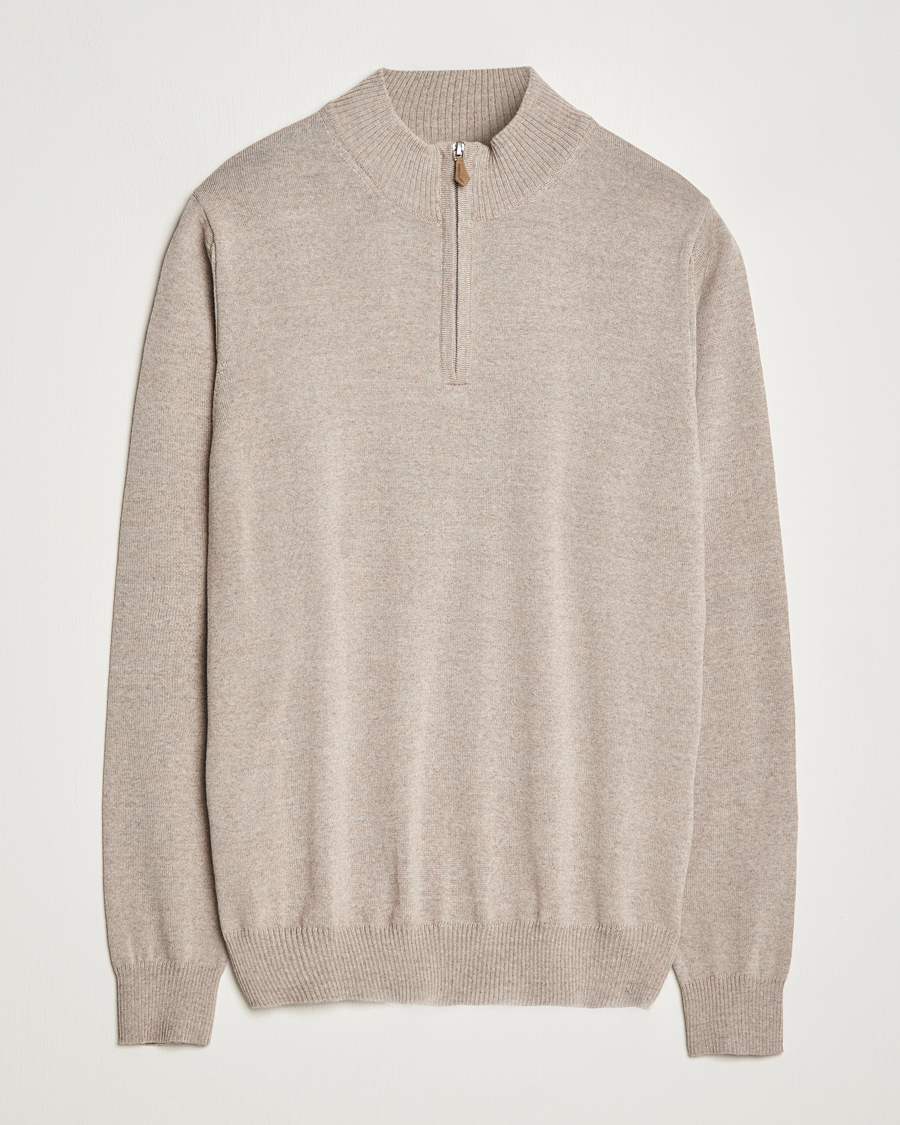 Herr | Tröjor | Stenströms | Merino Half Zip Beige
