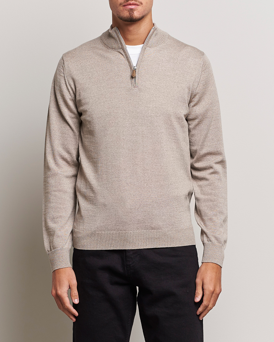 Herr | Tröjor | Stenströms | Merino Half Zip Beige