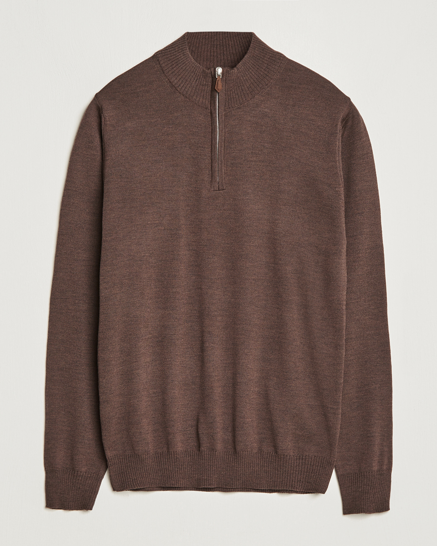 Herr | Tröjor | Stenströms | Merino Half Zip Brown