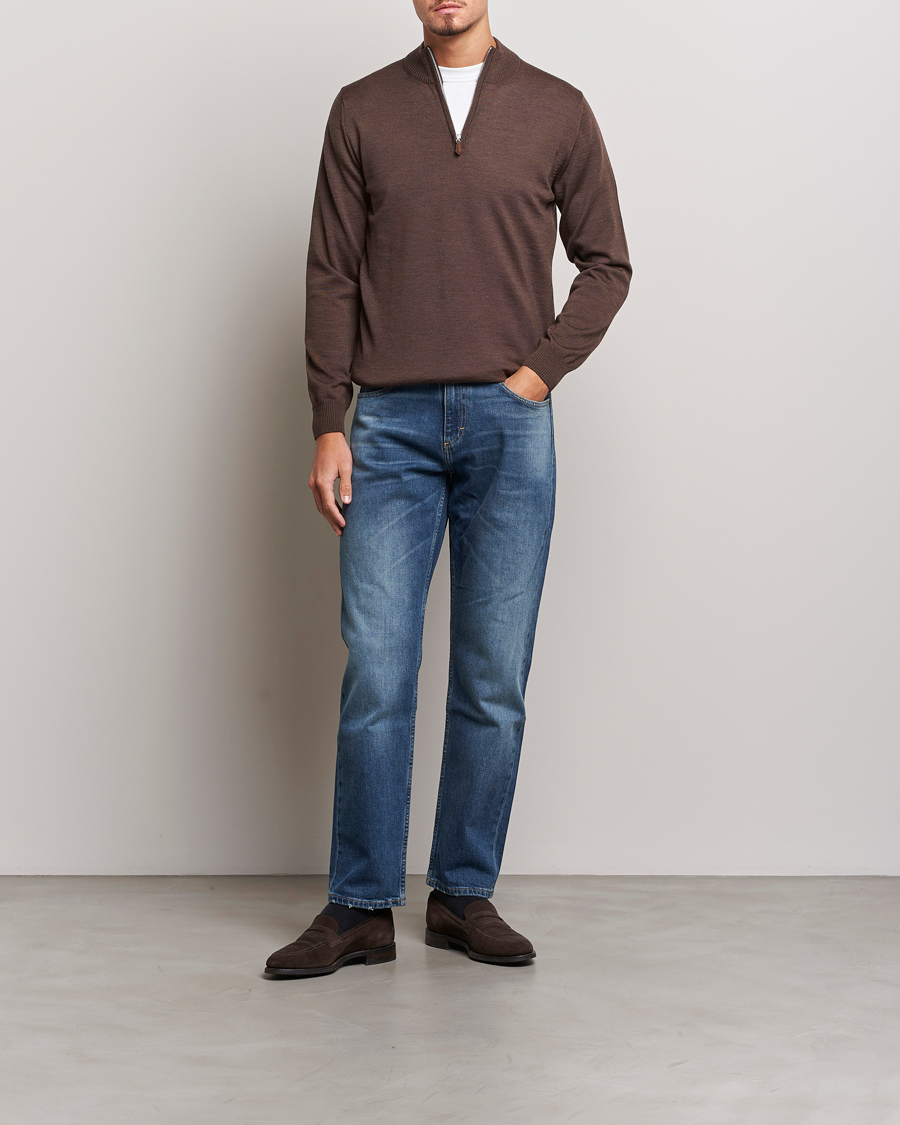 Herr | Tröjor | Stenströms | Merino Half Zip Brown