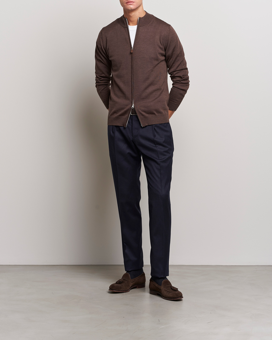 Herr | Tröjor | Stenströms | Merino Full Zip Brown