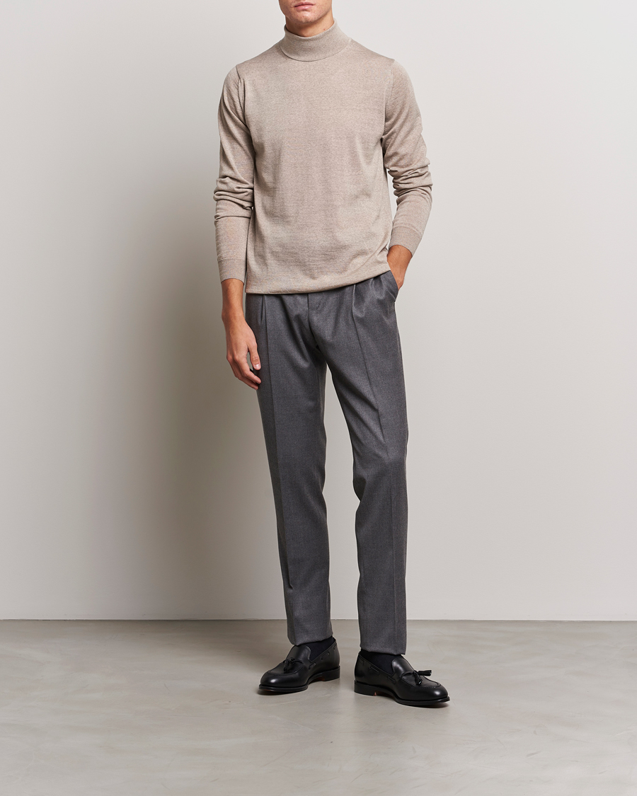 Herr | Tröjor | Stenströms | Fine Merino Rollneck Beige