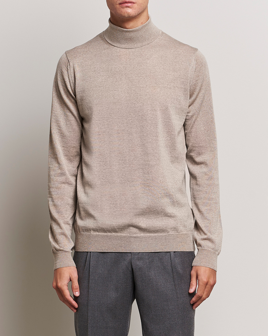 Herr | Tröjor | Stenströms | Fine Merino Rollneck Beige