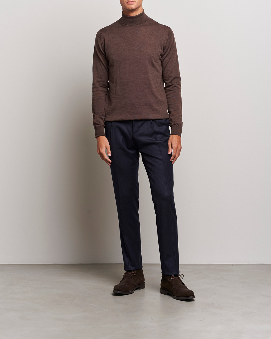 Herr | Tröjor | Stenströms | Fine Merino Rollneck Brown