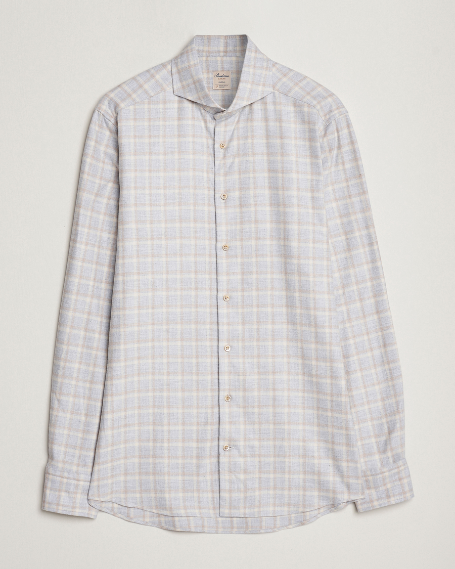 Herr | Skjortor | Stenströms | Slimline Checked Cut Away Flannel Shirt Light Grey