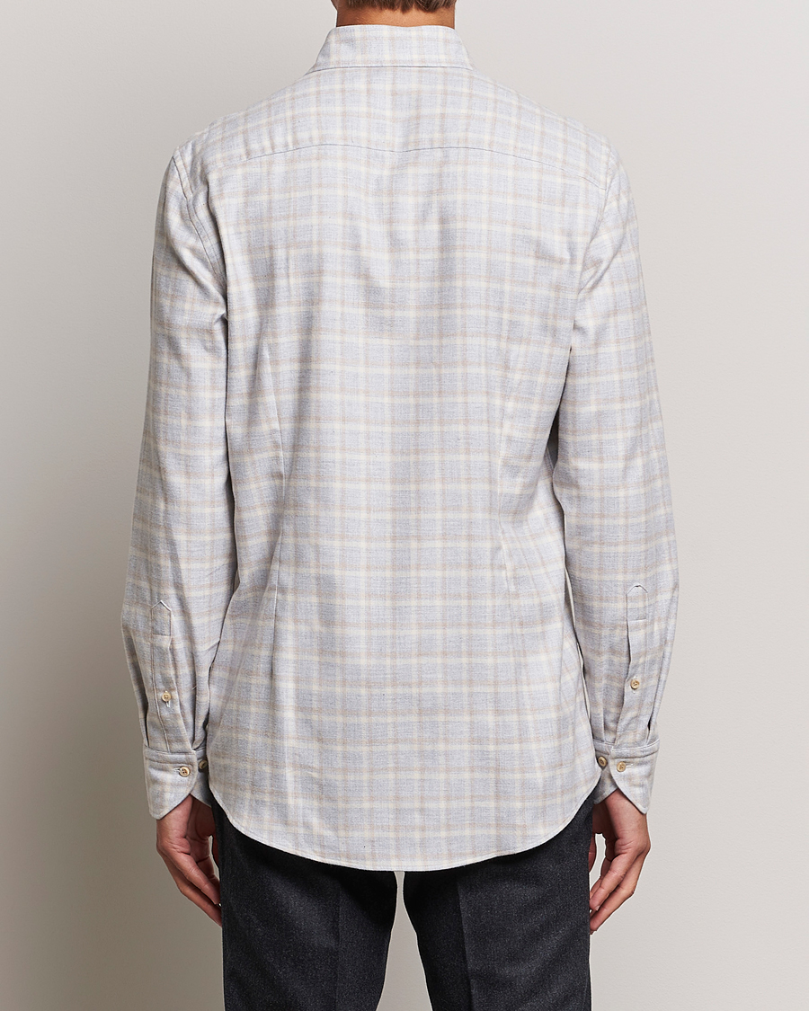 Herr | Skjortor | Stenströms | Slimline Checked Cut Away Flannel Shirt Light Grey