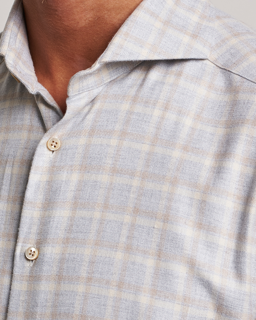 Herr | Skjortor | Stenströms | Slimline Checked Cut Away Flannel Shirt Light Grey