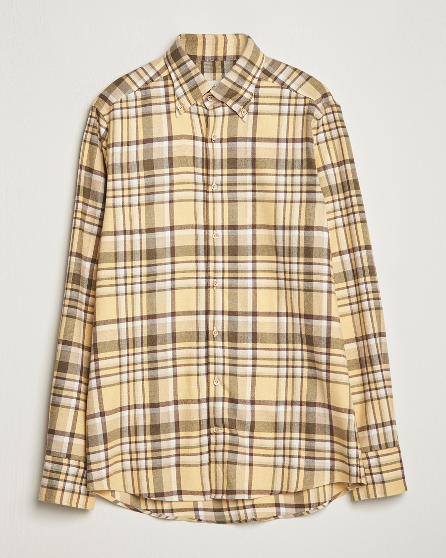 Herr | Skjortor | Stenströms | Slimline Checked Button Down Flannel Shirt Yellow