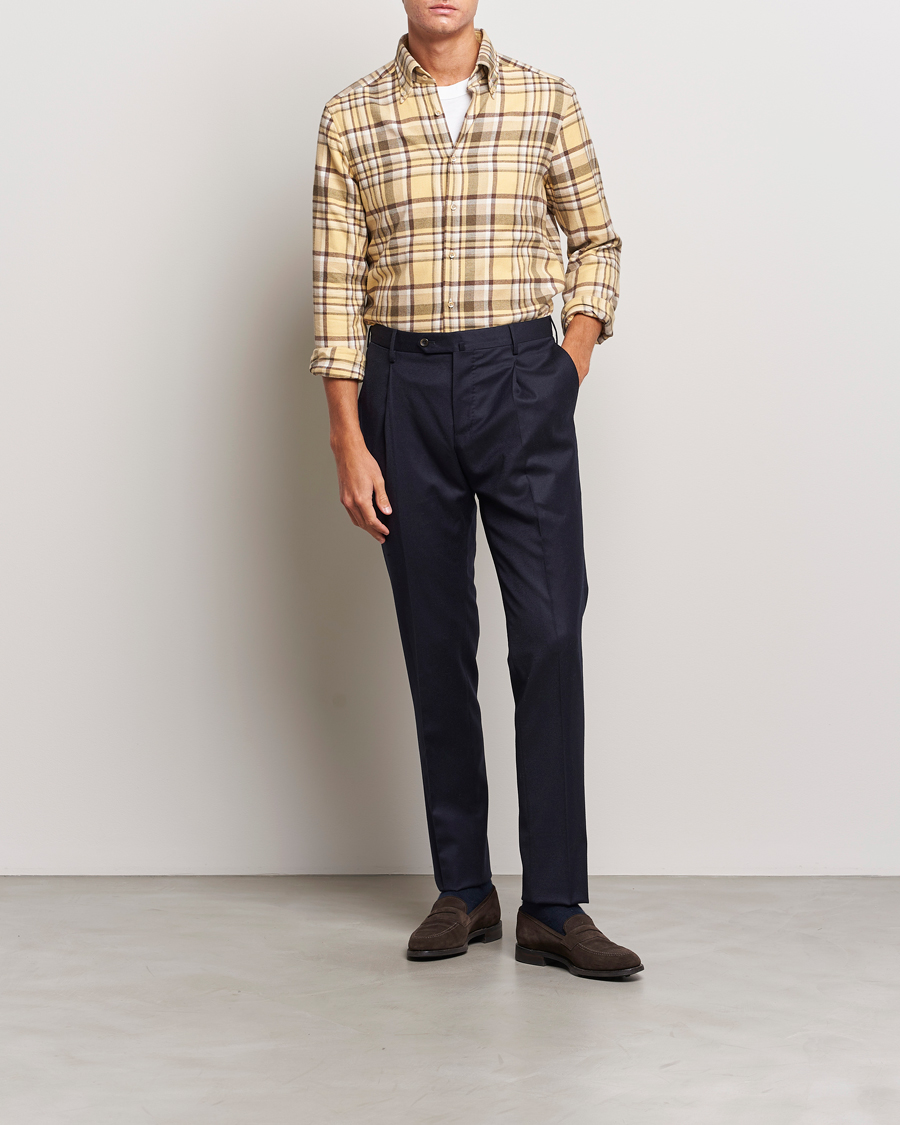 Herr | Skjortor | Stenströms | Slimline Checked Button Down Flannel Shirt Yellow