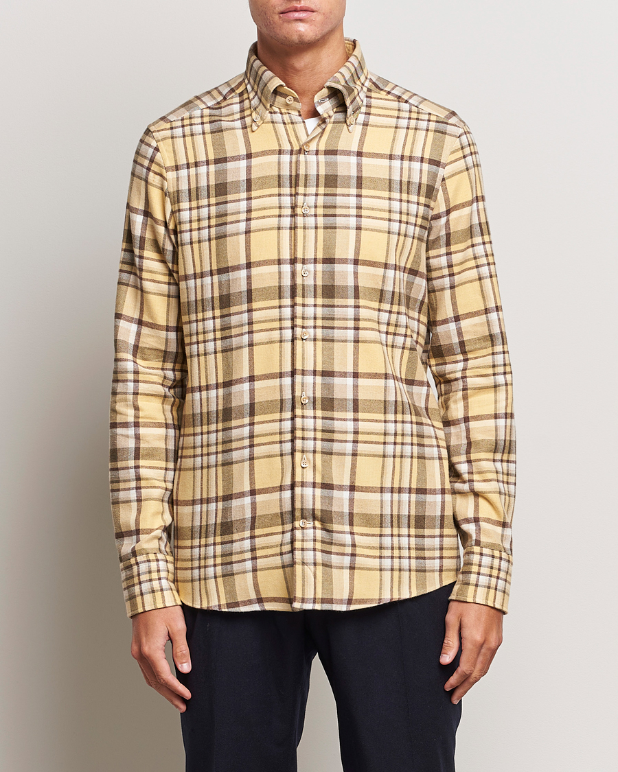 Herr | Skjortor | Stenströms | Slimline Checked Button Down Flannel Shirt Yellow