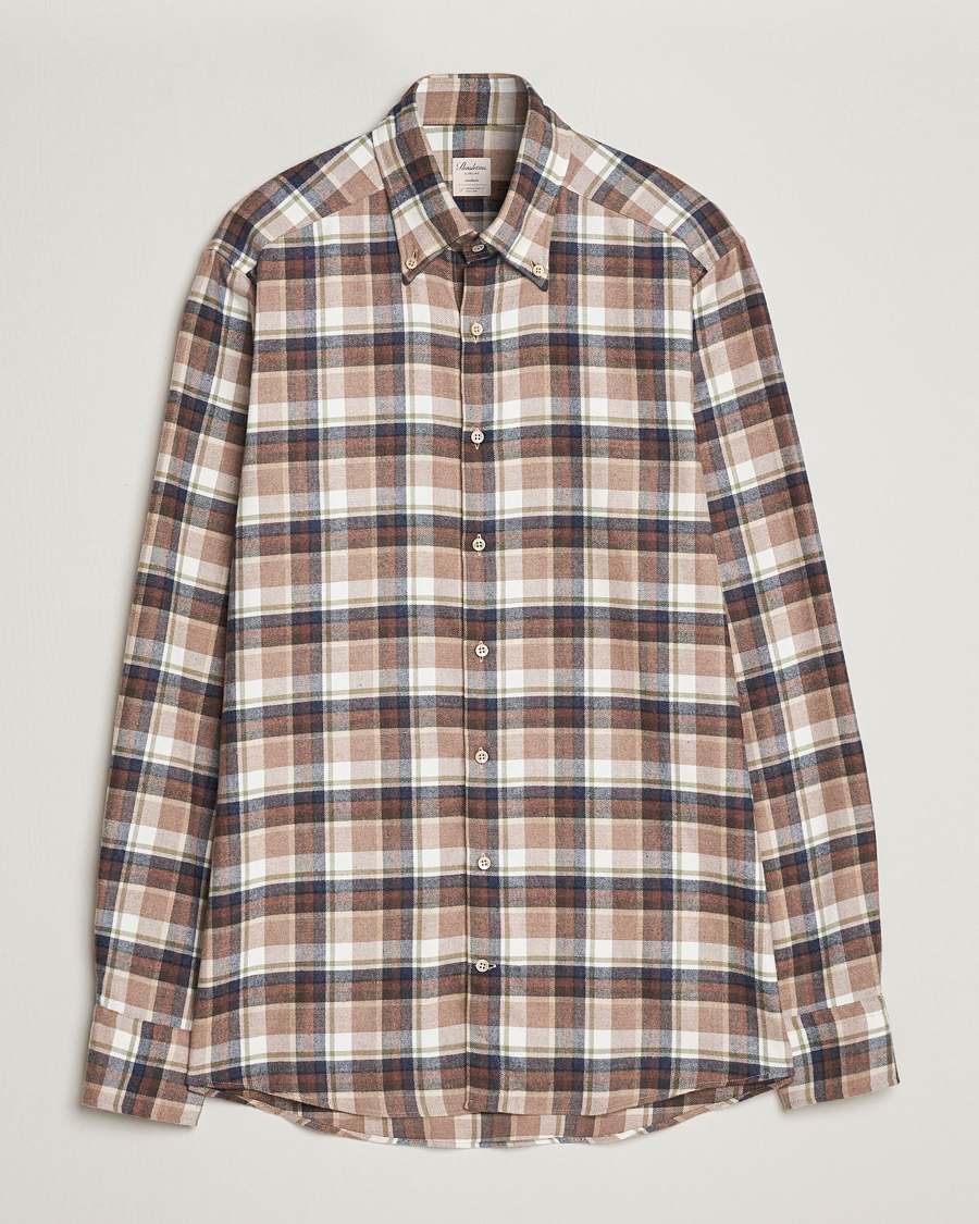Herr | Skjortor | Stenströms | Slimline Checked Button Down Flannel Shirt Beige