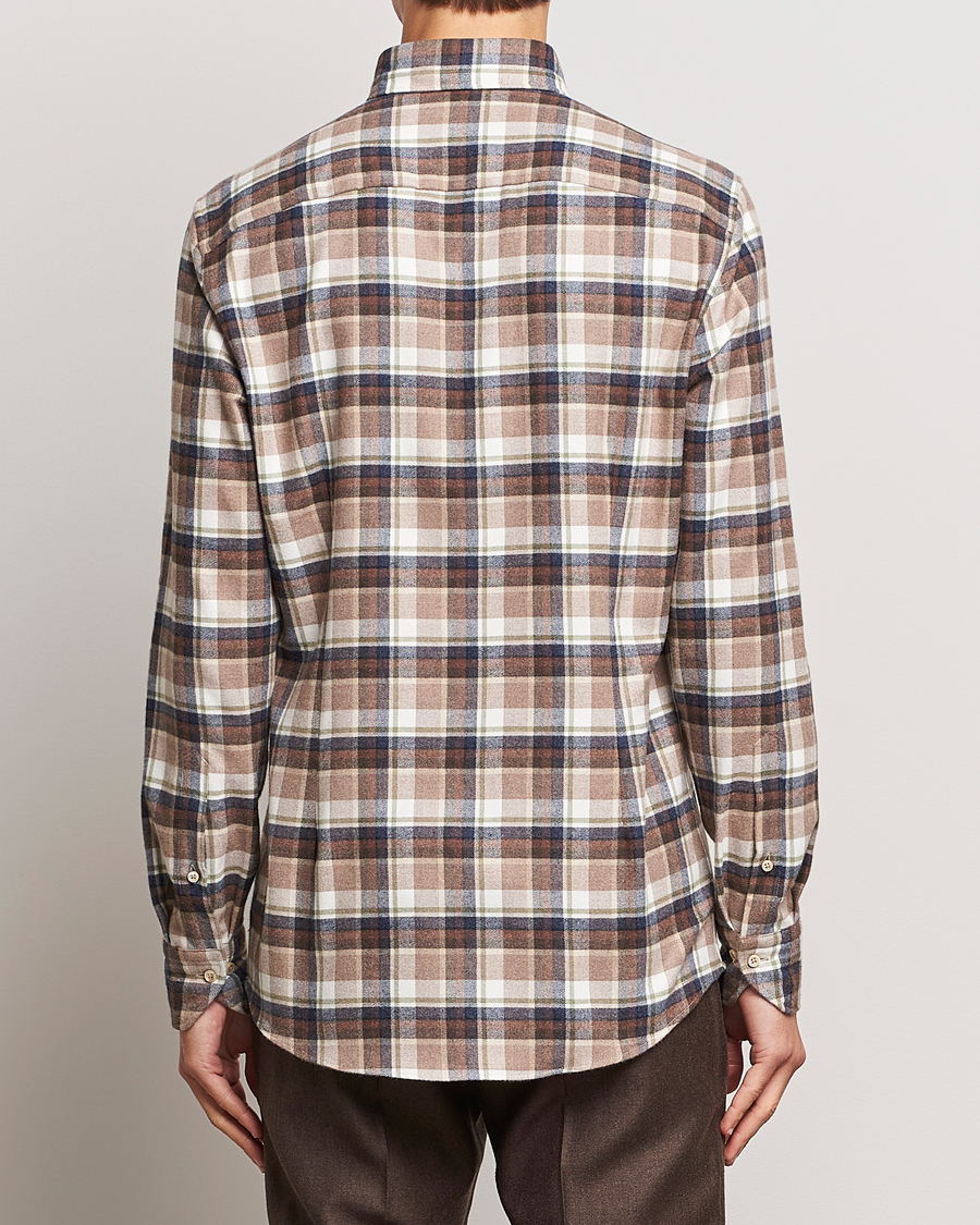 Herr | Skjortor | Stenströms | Slimline Checked Button Down Flannel Shirt Beige
