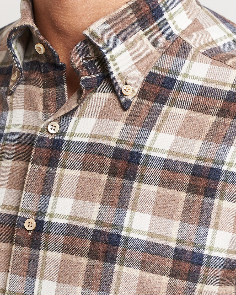 Herr | Skjortor | Stenströms | Slimline Checked Button Down Flannel Shirt Beige