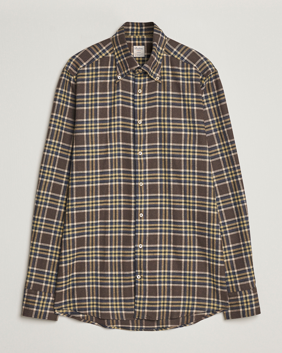 Herr | Skjortor | Stenströms | Slimline Checked Button Down Flannel Shirt Brown
