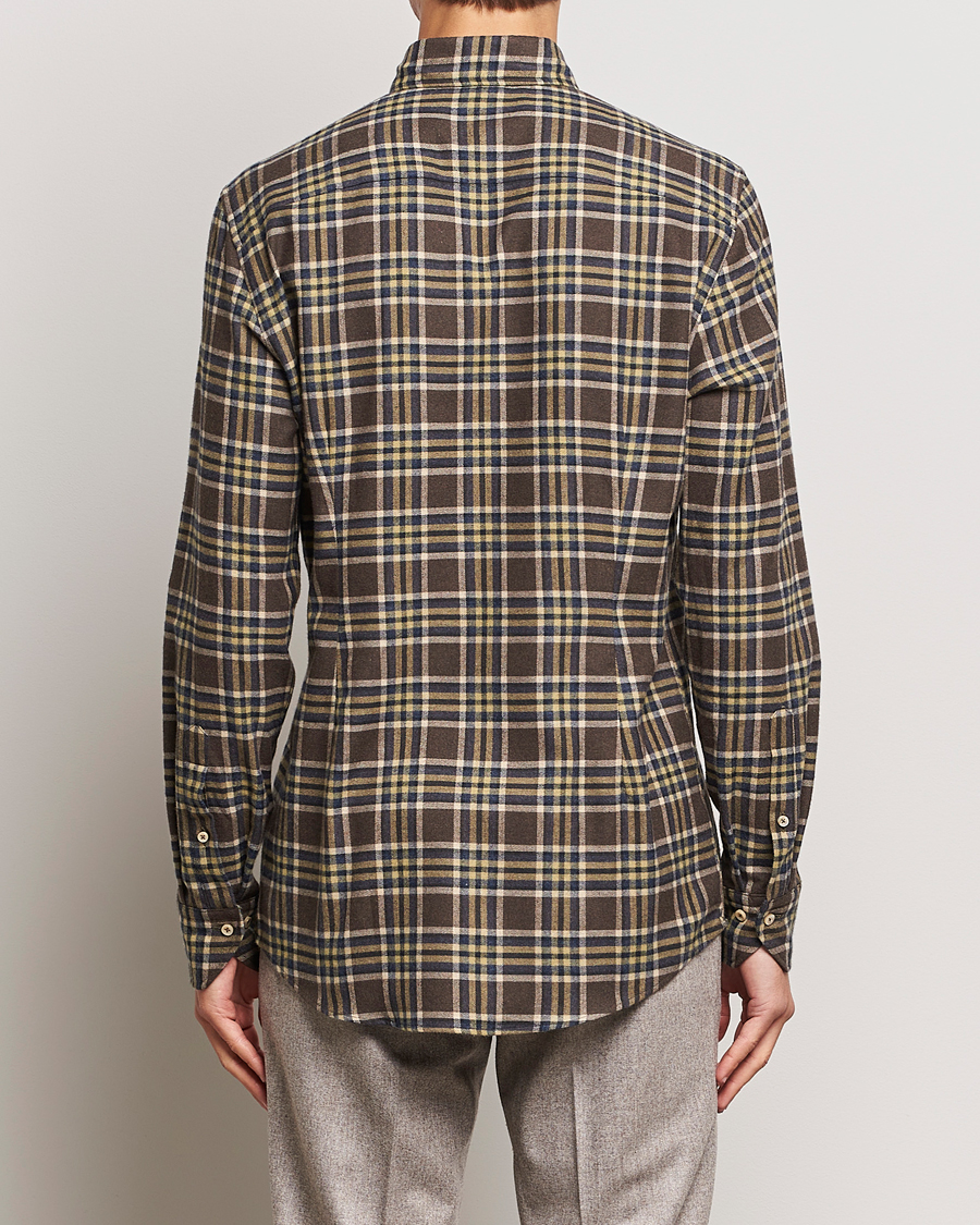 Herr | Skjortor | Stenströms | Slimline Checked Button Down Flannel Shirt Brown