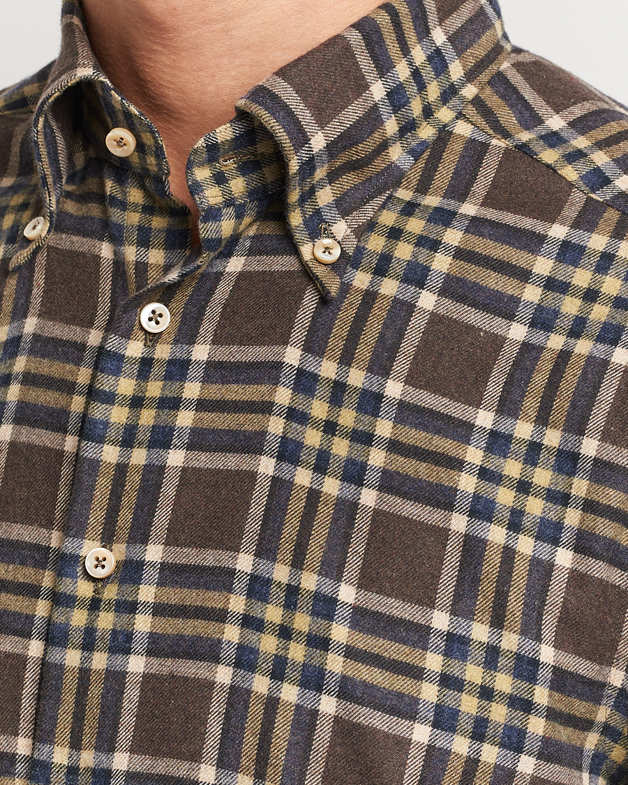 Herr | Skjortor | Stenströms | Slimline Checked Button Down Flannel Shirt Brown