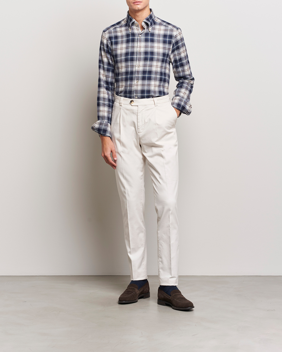 Herr | Skjortor | Stenströms | Slimline Checked Button Down Flannel Shirt Blue