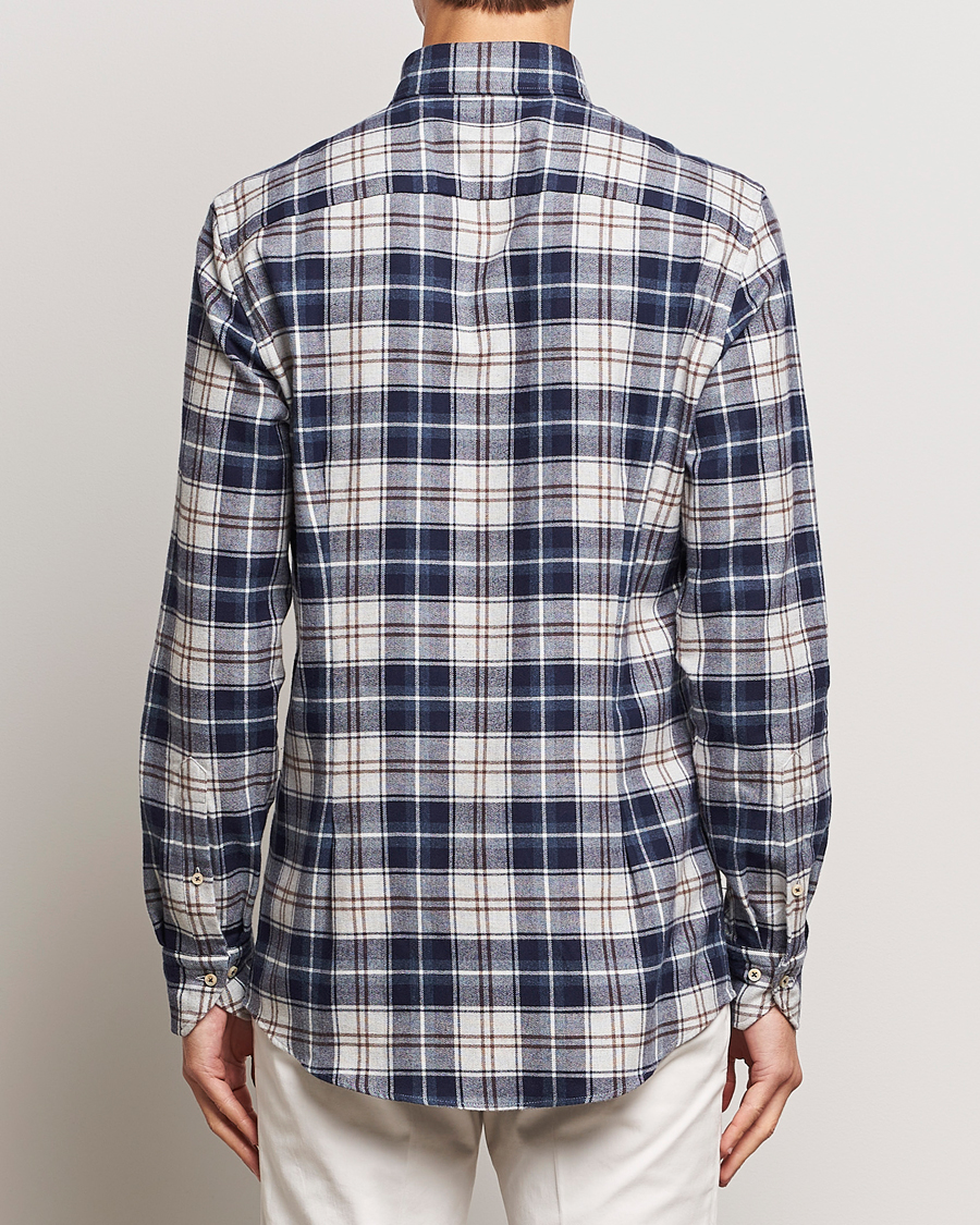 Herr | Skjortor | Stenströms | Slimline Checked Button Down Flannel Shirt Blue