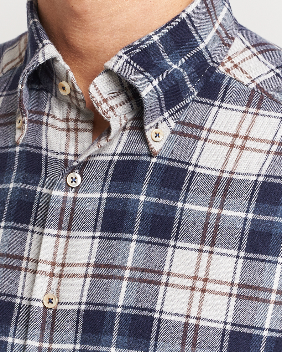 Herr | Skjortor | Stenströms | Slimline Checked Button Down Flannel Shirt Blue