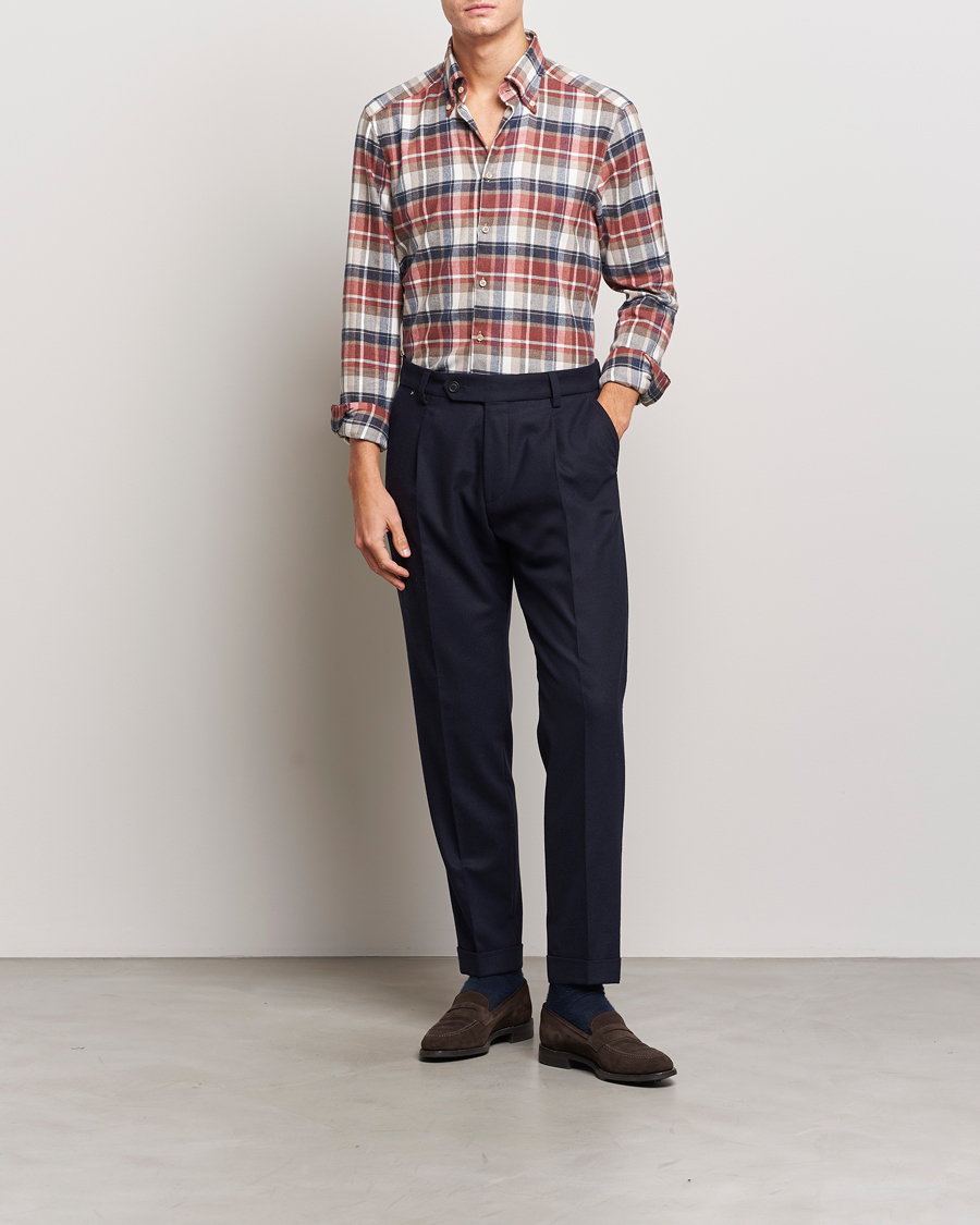 Herr | Skjortor | Stenströms | Slimline Checked Button Down Flannel Shirt Red