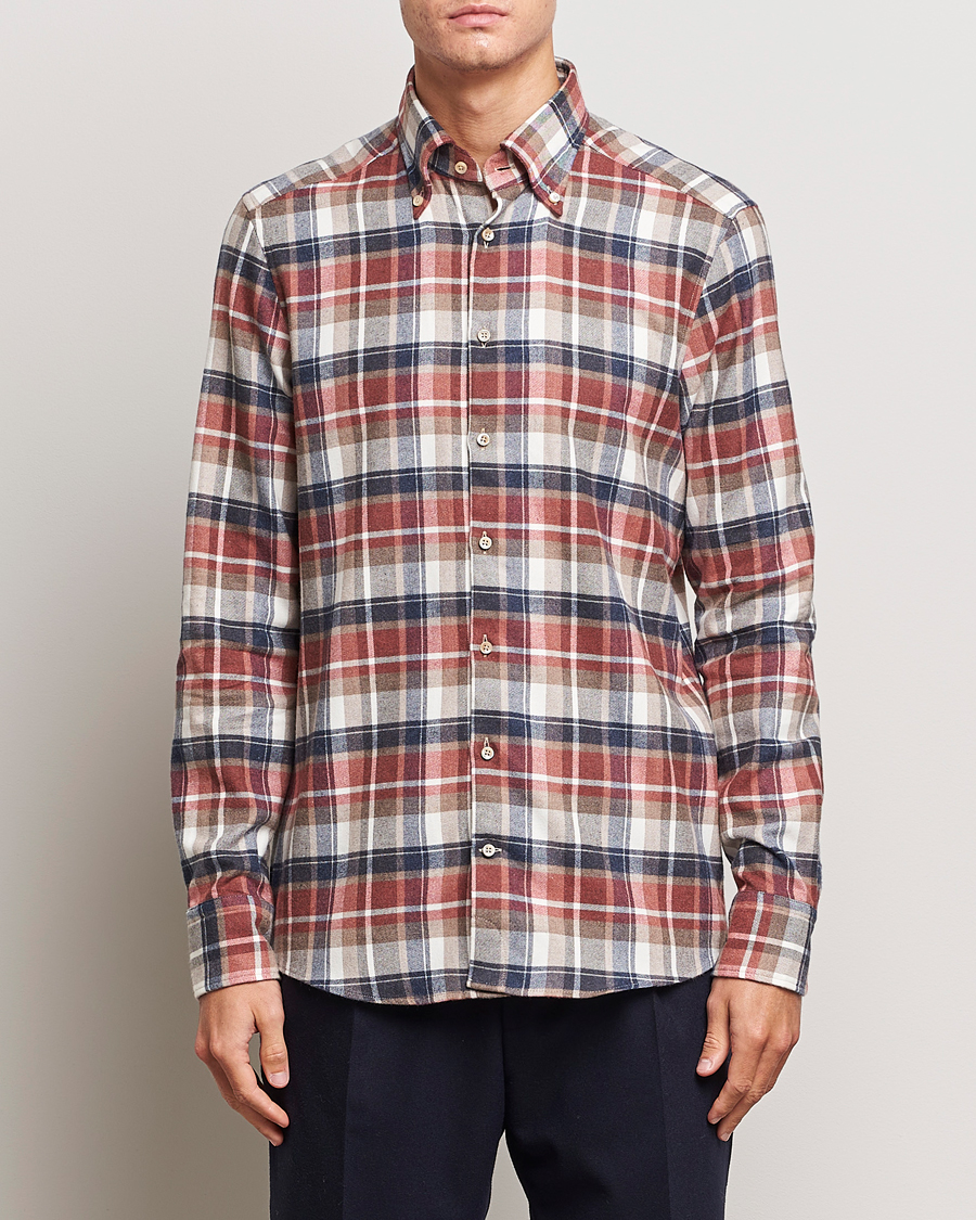 Herr | Skjortor | Stenströms | Slimline Checked Button Down Flannel Shirt Red