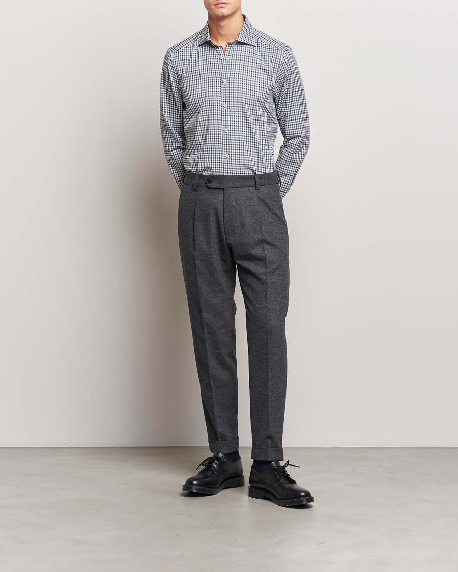 Herr | Skjortor | Stenströms | Slimline Small Checked Flannel Shirt Blue/Grey