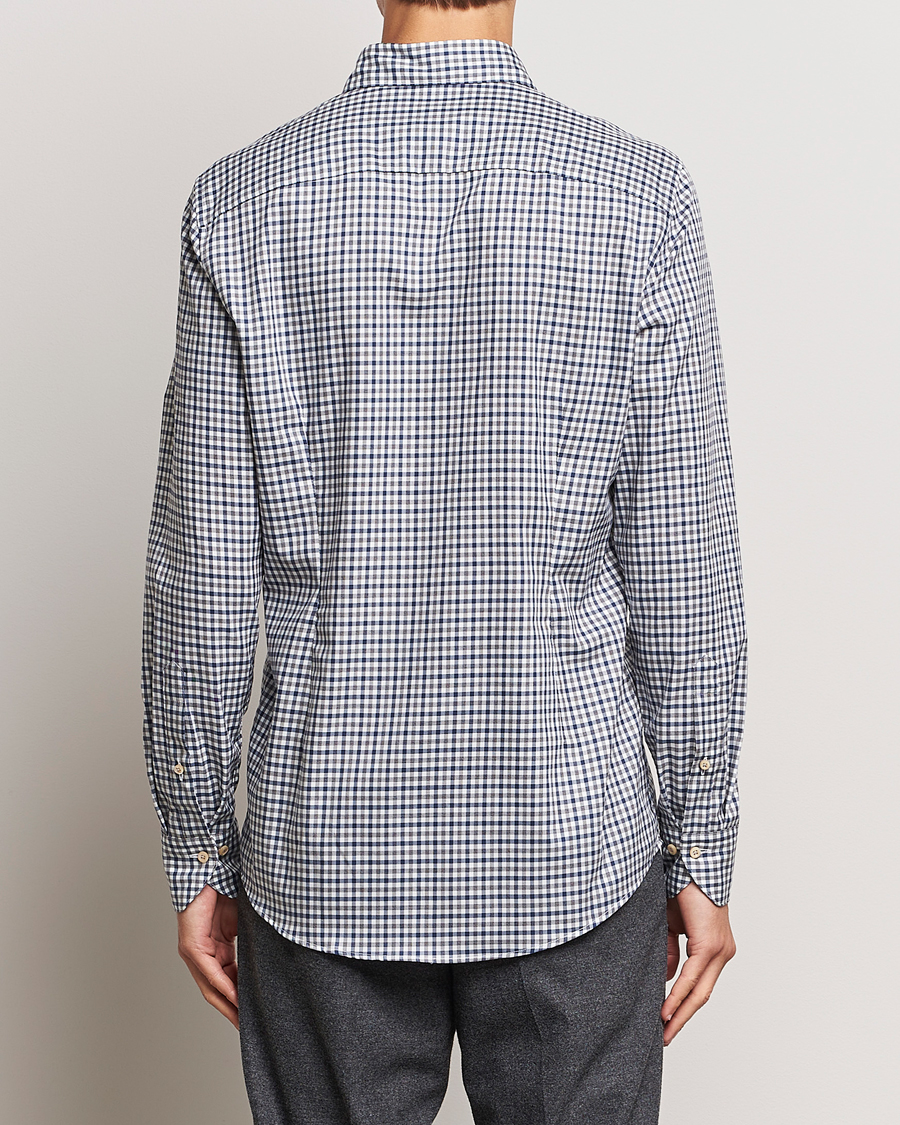 Herr | Skjortor | Stenströms | Slimline Small Checked Flannel Shirt Blue/Grey