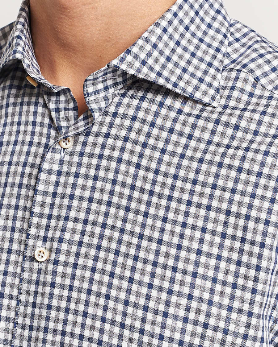 Herr | Skjortor | Stenströms | Slimline Small Checked Flannel Shirt Blue/Grey