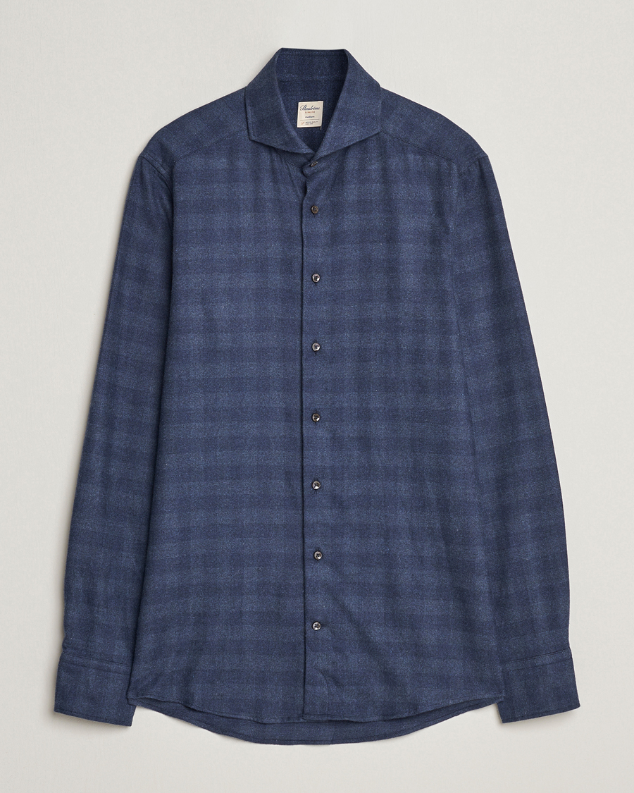 Herr | Skjortor | Stenströms | Slimline Checked Cut Away Flannel Shirt Navy