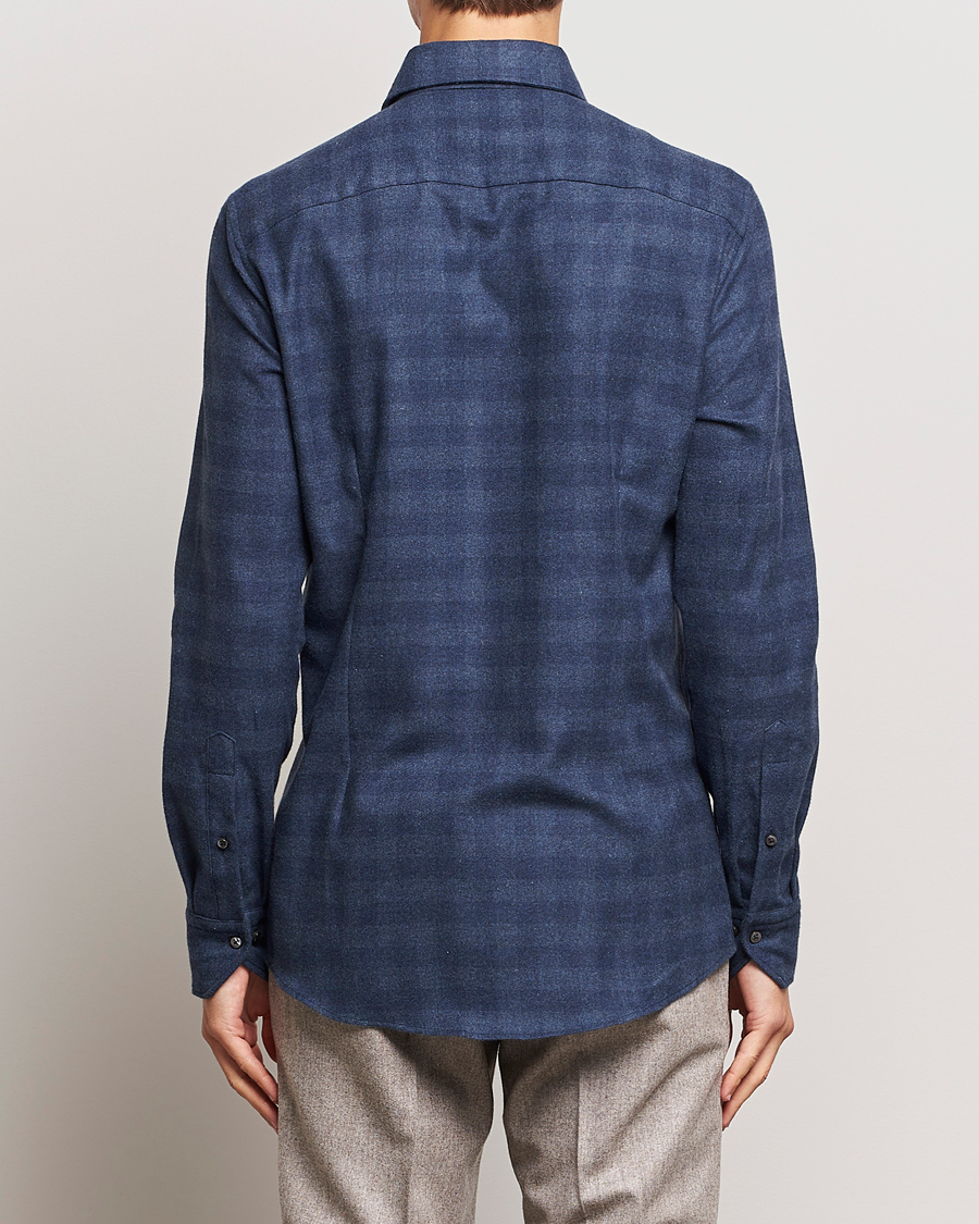 Herr | Skjortor | Stenströms | Slimline Checked Cut Away Flannel Shirt Navy