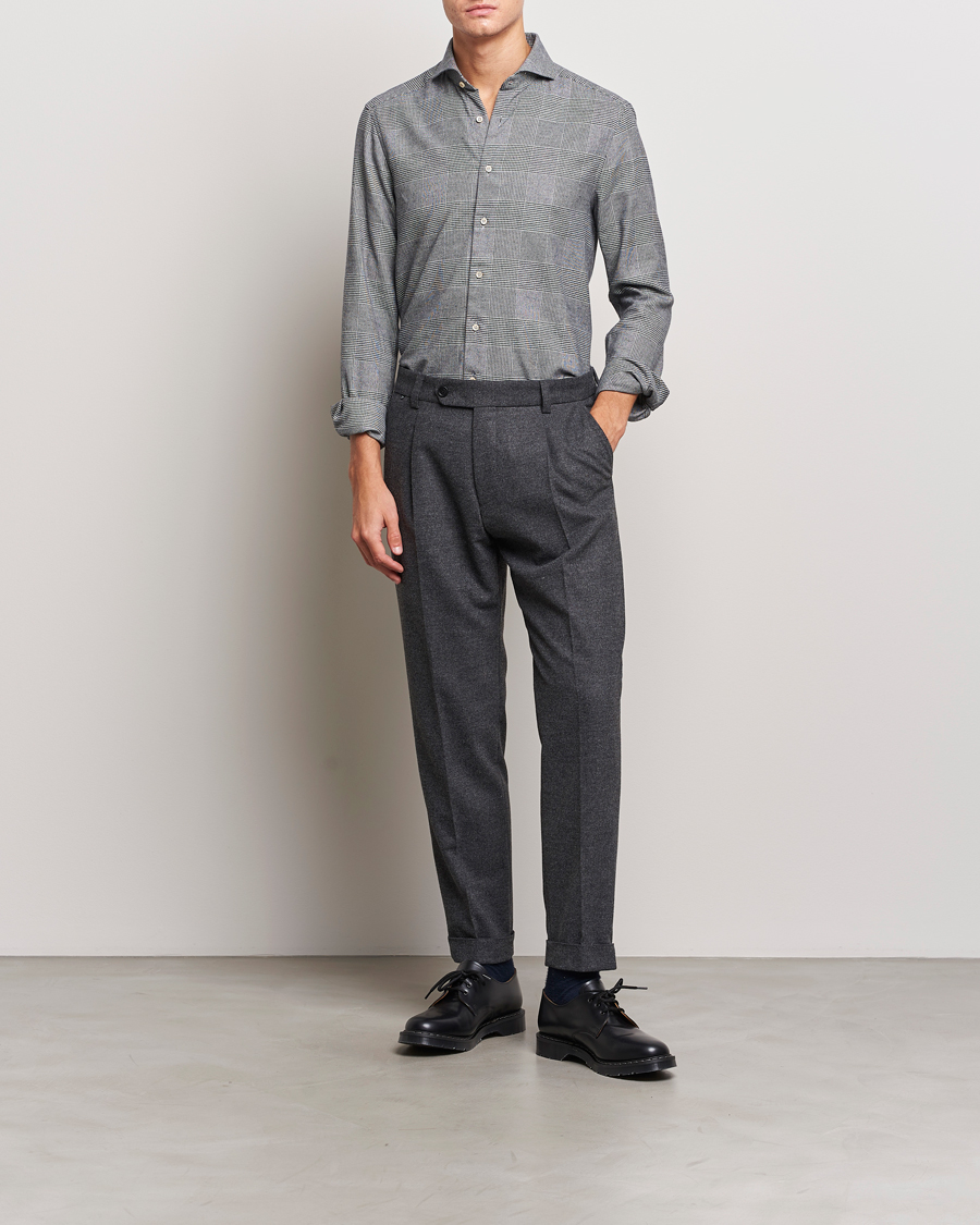 Herr | Skjortor | Stenströms | Slimline Prince of Wales Check Flannel Shirt Grey