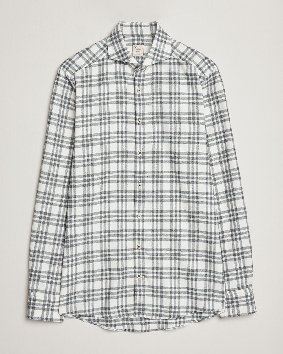 Herr | Skjortor | Stenströms | Slimline Checked Cut Away Flannel Shirt White/Black