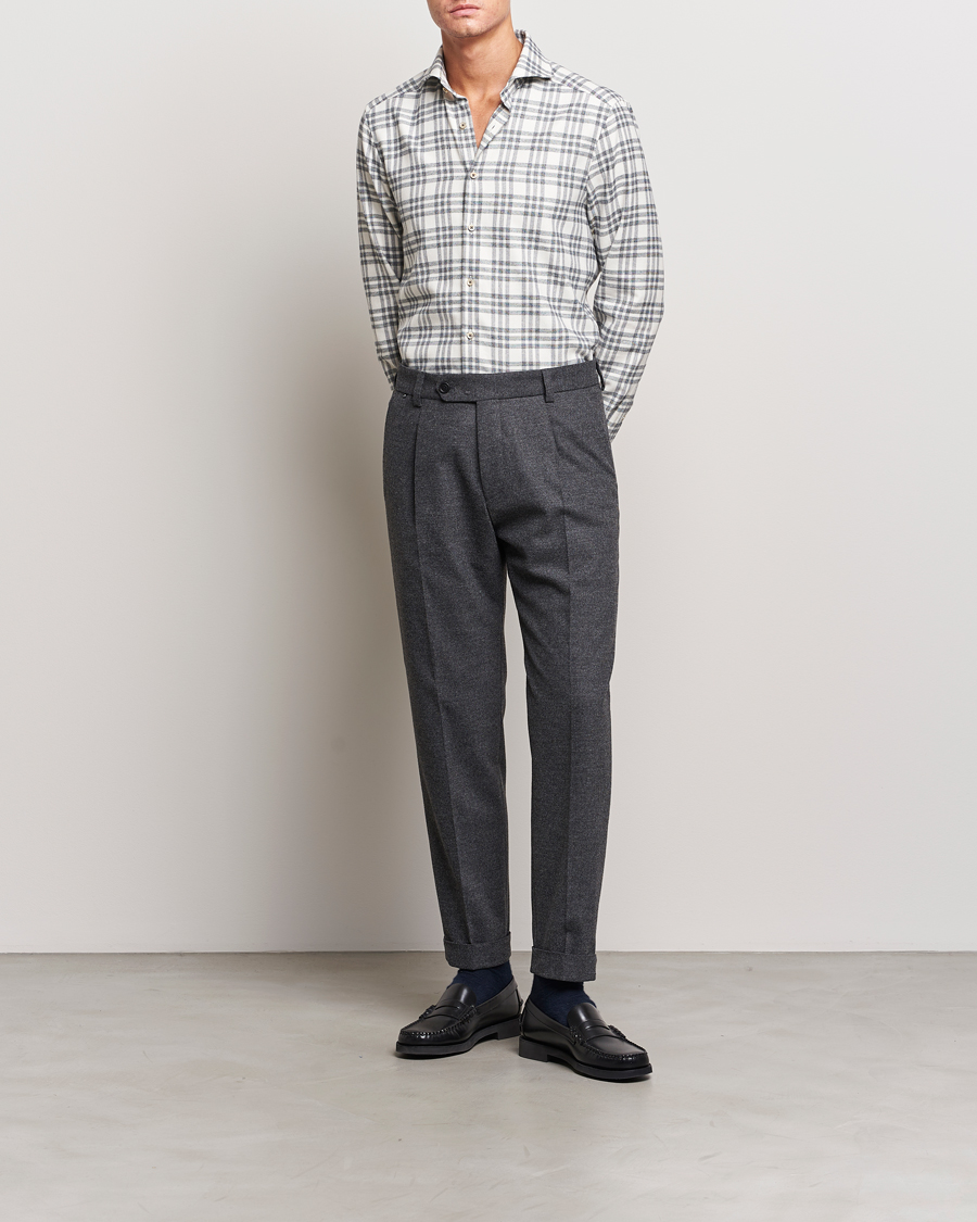 Herr | Skjortor | Stenströms | Slimline Checked Cut Away Flannel Shirt White/Black