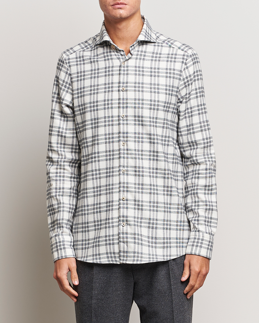 Herr | Skjortor | Stenströms | Slimline Checked Cut Away Flannel Shirt White/Black