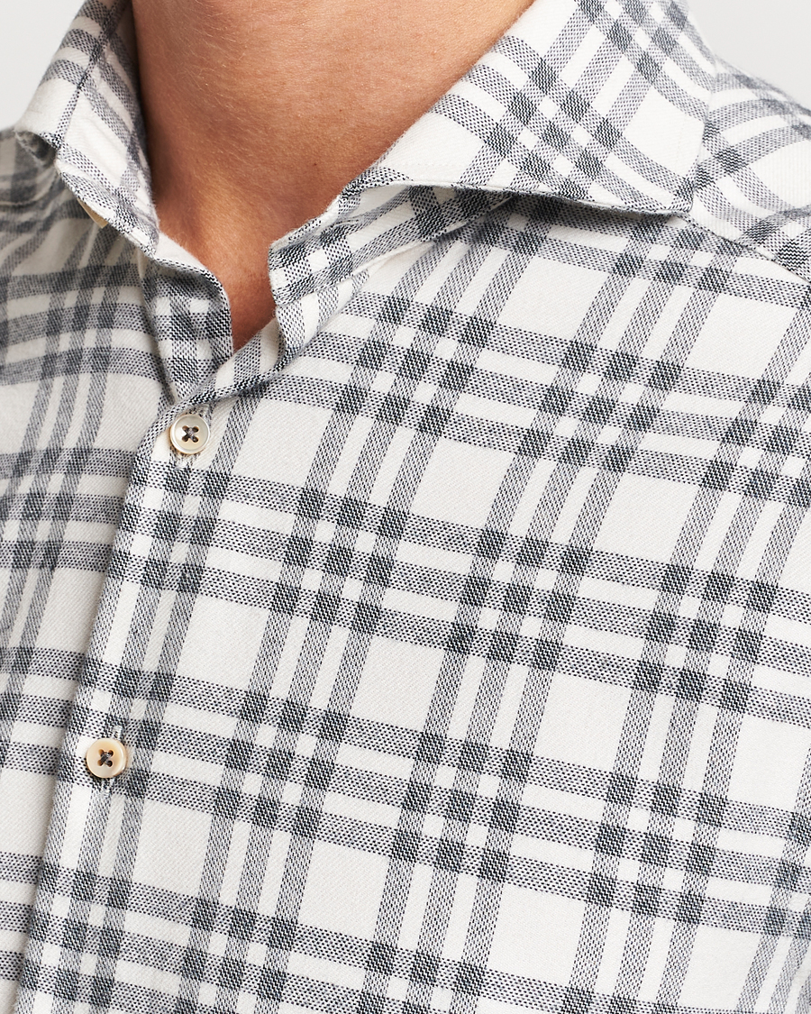 Herr | Skjortor | Stenströms | Slimline Checked Cut Away Flannel Shirt White/Black