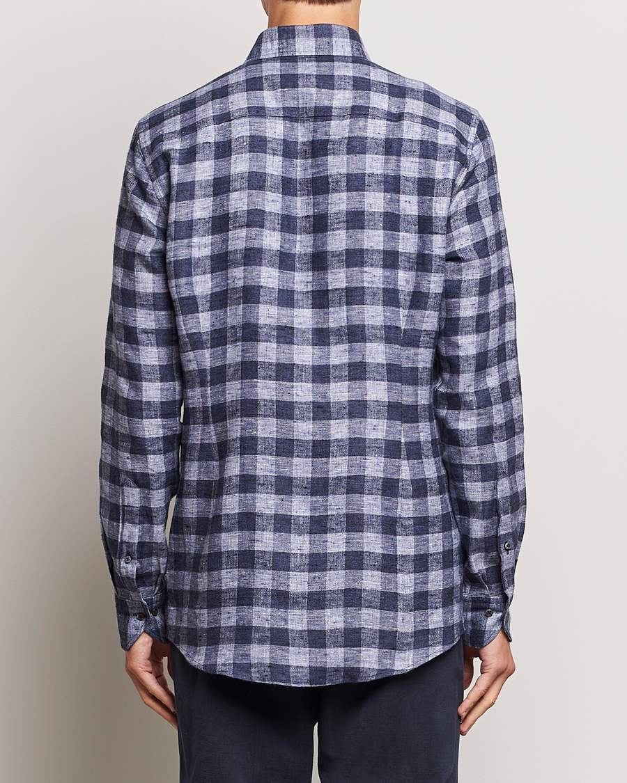 Herr | Skjortor | Stenströms | Slimline Checked Linen Flannel Shirt Blue