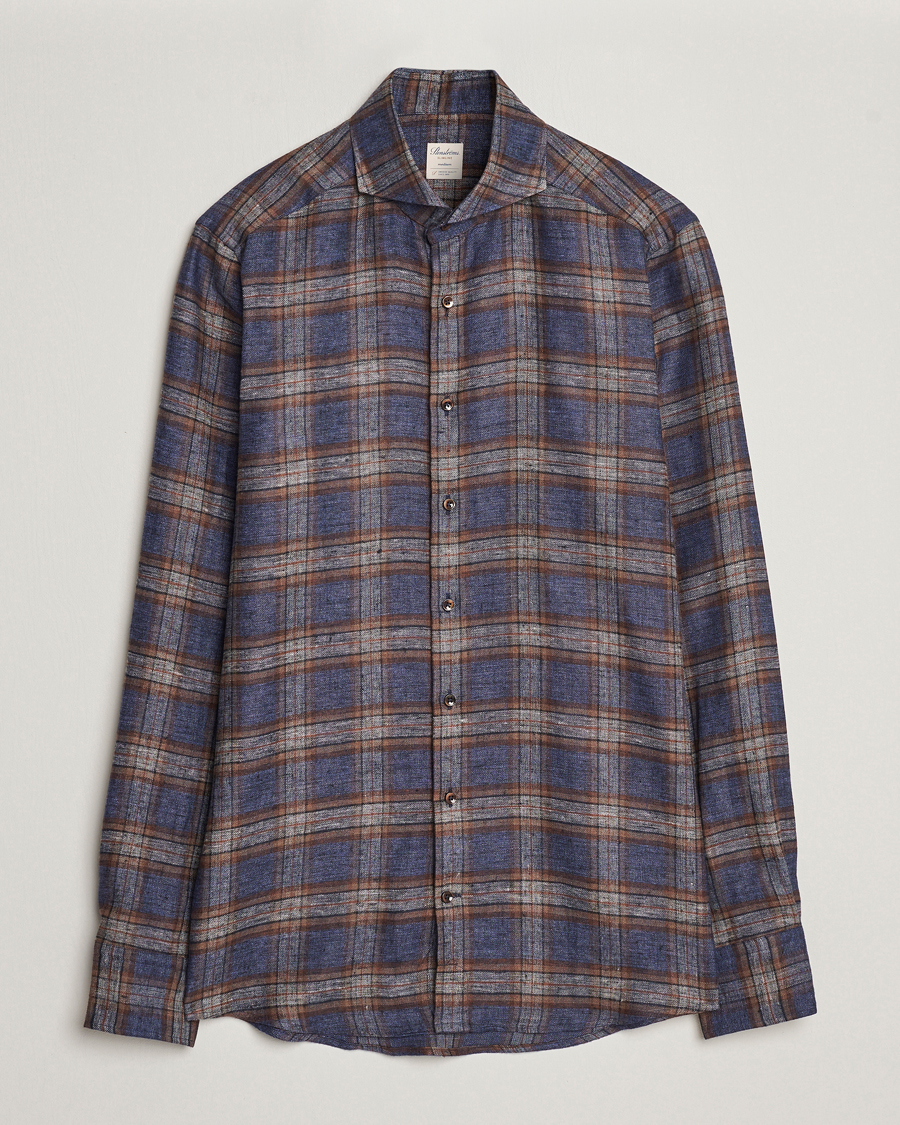 Herr | Skjortor | Stenströms | Slimline Checked Linen Flannel Shirt Brown