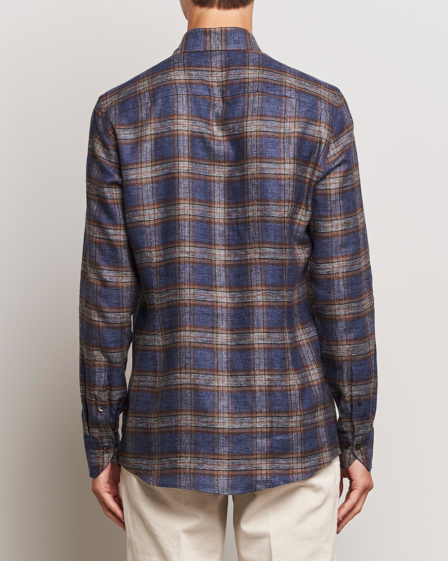 Herr | Skjortor | Stenströms | Slimline Checked Linen Flannel Shirt Brown