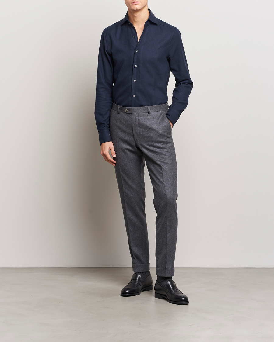 Herr | Skjortor | Stenströms | Slimline Micro Structure Flannel Shirt Navy