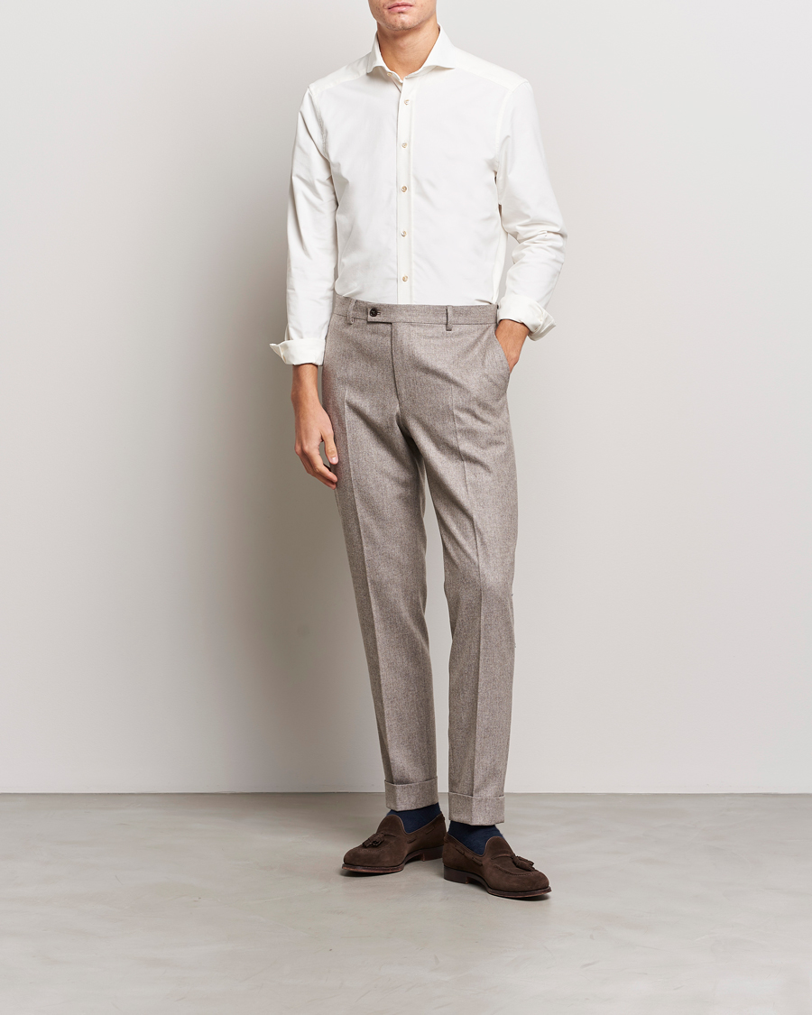 Herr | Skjortor | Stenströms | Slimline Cut Away Corduroy Shirt White