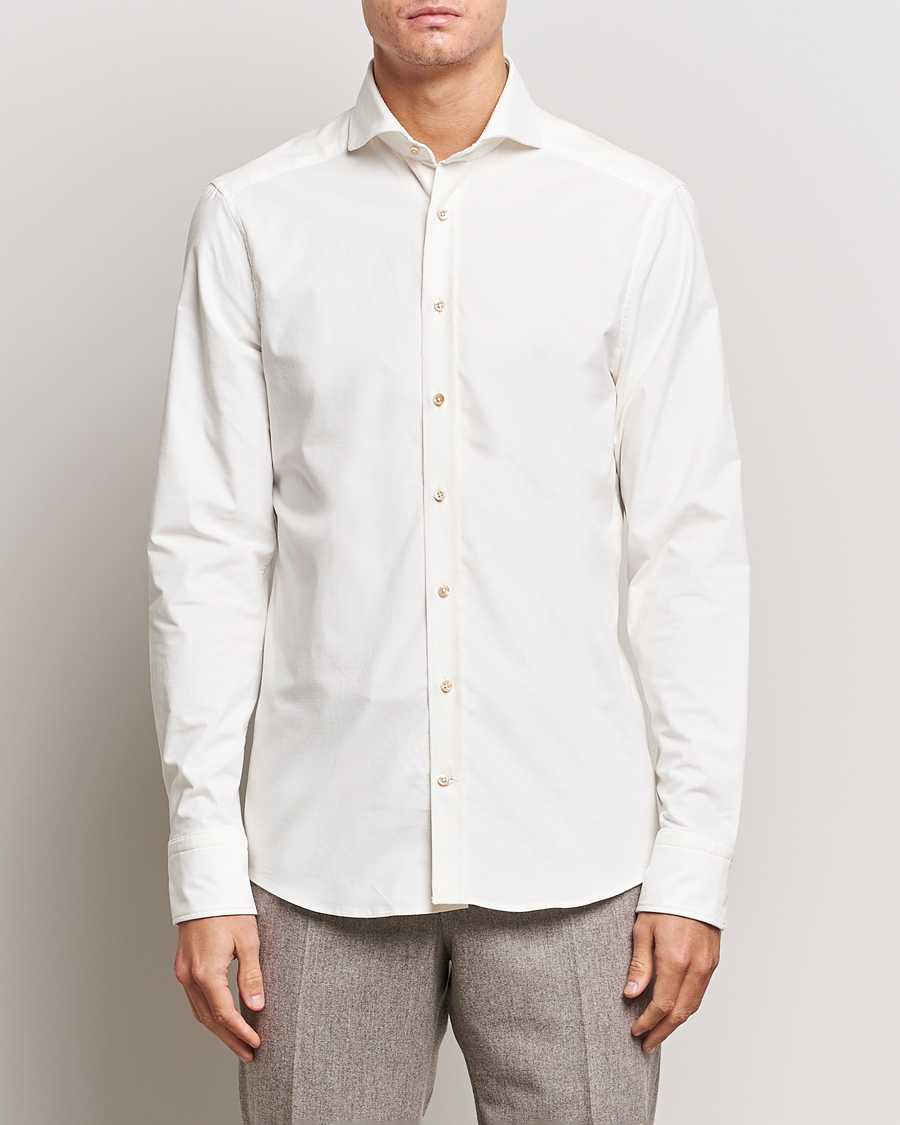 Herr | Skjortor | Stenströms | Slimline Cut Away Corduroy Shirt White