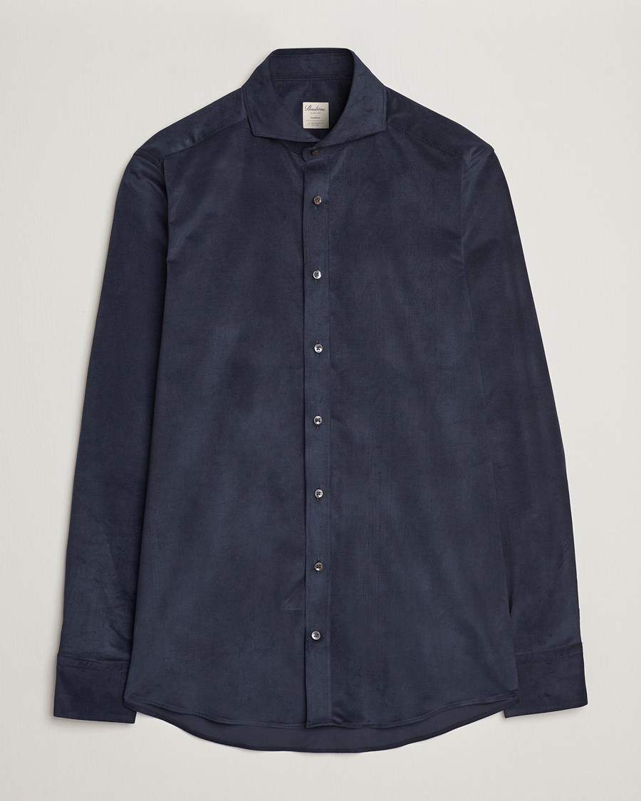 Herr | Skjortor | Stenströms | Slimline Cut Away Corduroy Shirt Navy