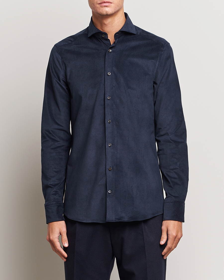 Herr | Manchesterskjortor | Stenströms | Slimline Cut Away Corduroy Shirt Navy
