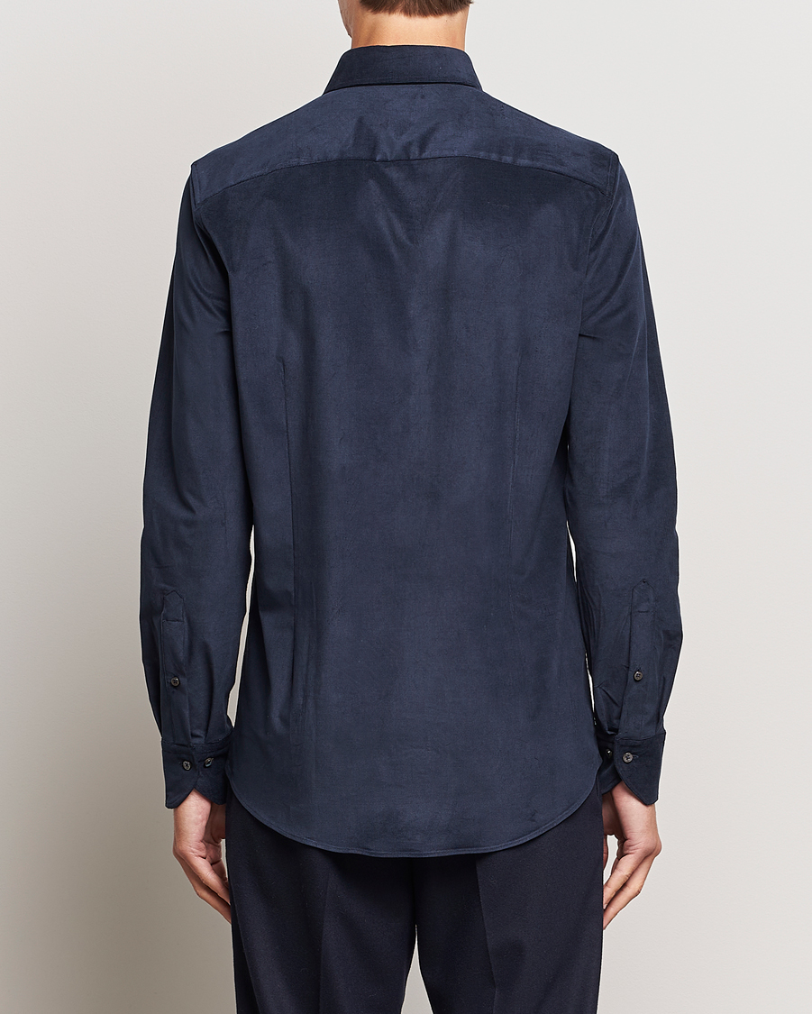 Herr | Skjortor | Stenströms | Slimline Cut Away Corduroy Shirt Navy