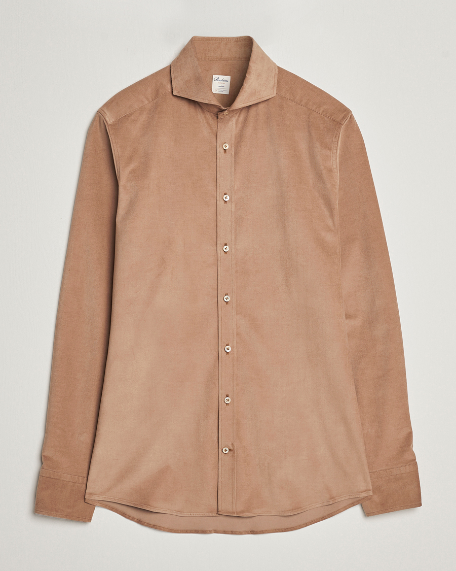Herr | Skjortor | Stenströms | Slimline Cut Away Corduroy Shirt Camel