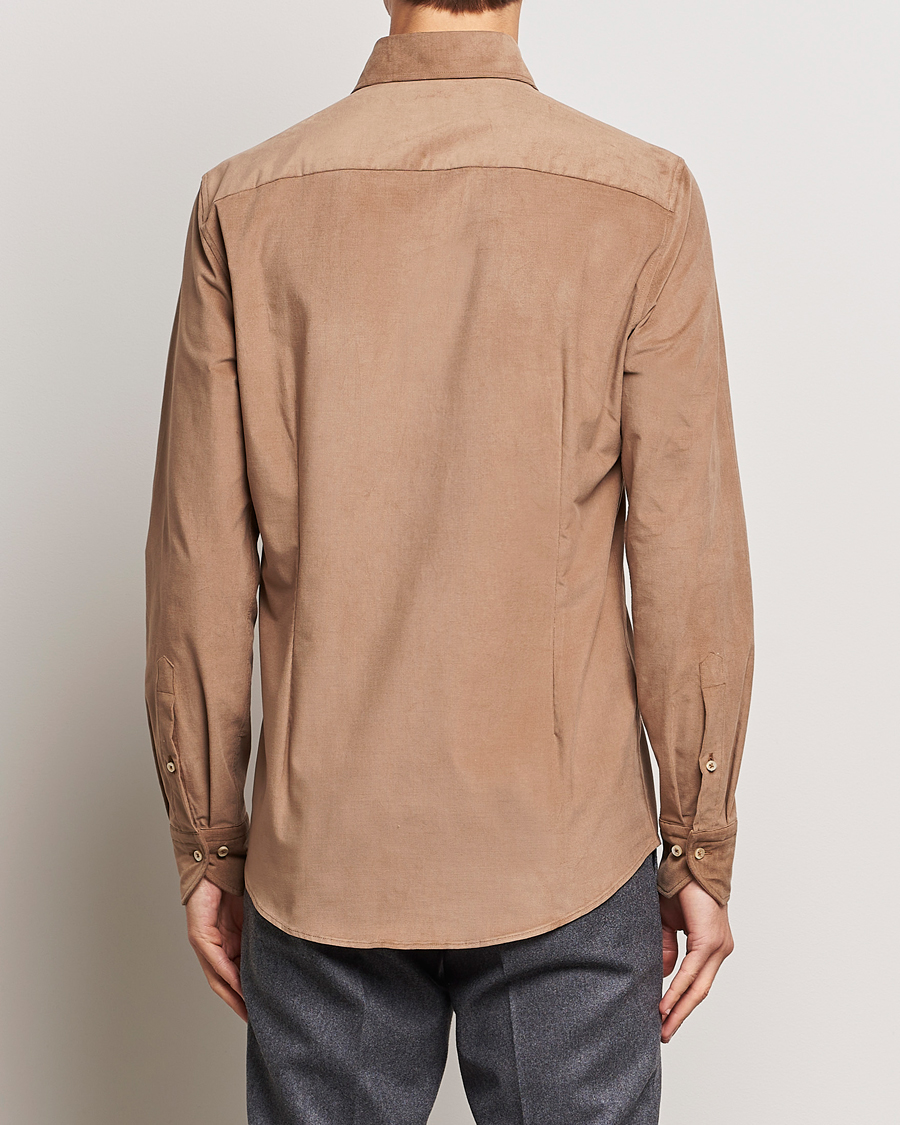 Herr | Skjortor | Stenströms | Slimline Cut Away Corduroy Shirt Camel